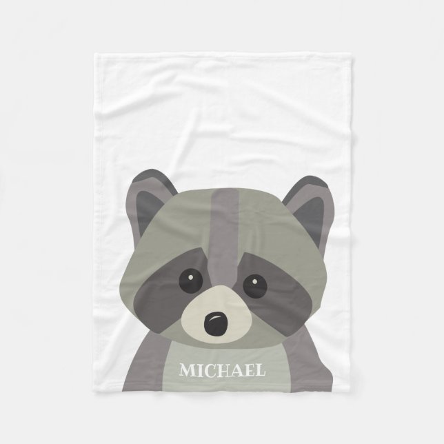 Cute Raccoon Modern personalized Baby Fleece Blanket (Front)