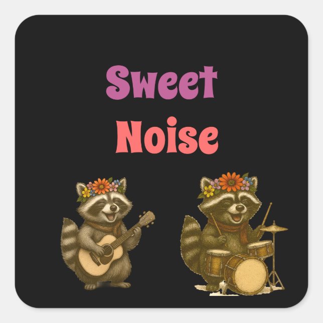 Cute Raccoon Music Lover Playing Guitar & Drum Square Sticker (Front)