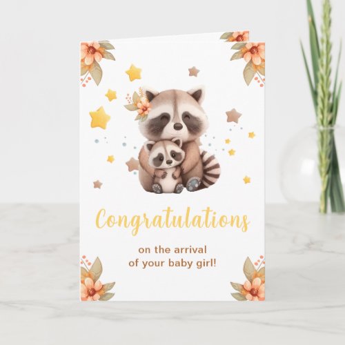 Cute Raccoon New Baby Arrival Card