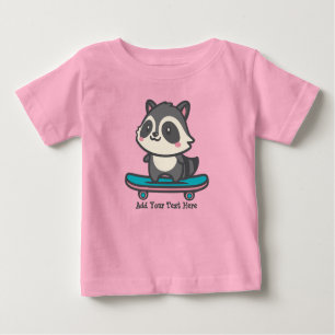 Cute Raccoon on a Skateboard Personalized Text Baby T-Shirt