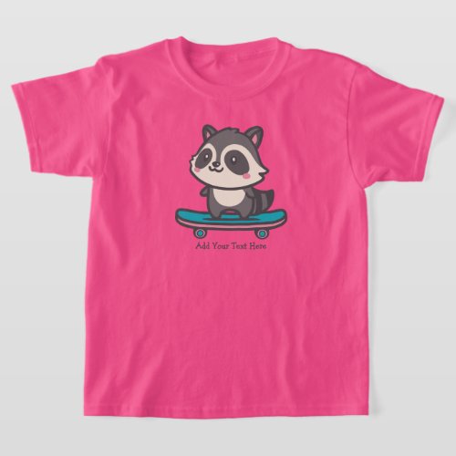 Cute Raccoon on a Skateboard Personalized Text T_Shirt
