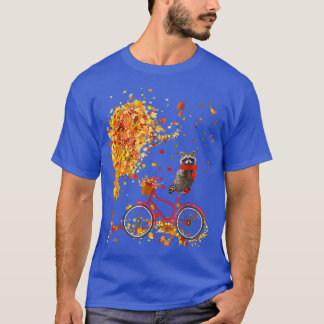Cute Raccoon On Bicycle In Fall Maple Leaf Autumn T-Shirt