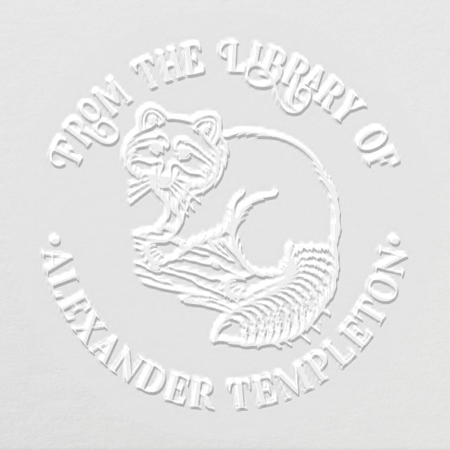 Cute Raccoon on Branch Round Library Book Name Embosser (Design)