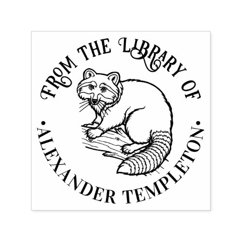 Cute Raccoon on Branch Round Library Book Name Self_inking Stamp