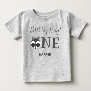 Cute Raccoon One Name First Birthday Baby T-Shirt