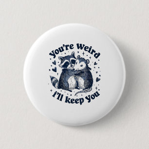 Cute Raccoon Opossum Hugging Quirky Couple Friends Button