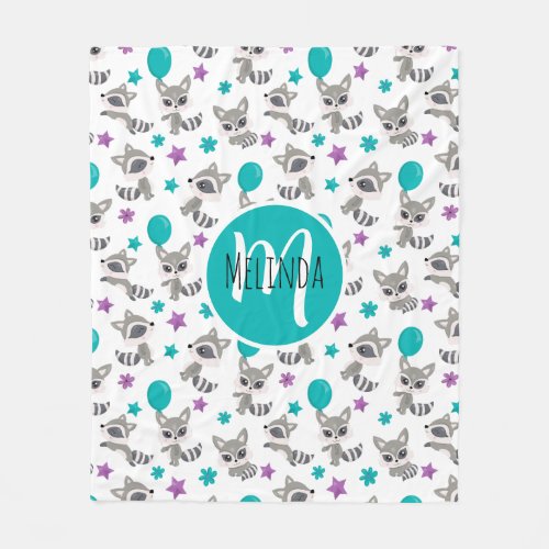 Cute Raccoon Pattern Fleece Blanket