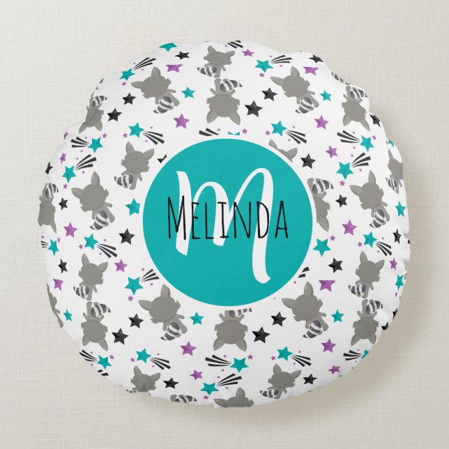 Cute Raccoon Pattern Round Pillow (Front)