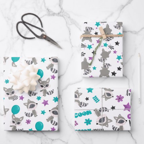 Cute Raccoon Patterns Wrapping Paper Sheets