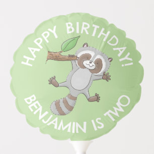 Cute raccoon personalized cartoon birthday balloon