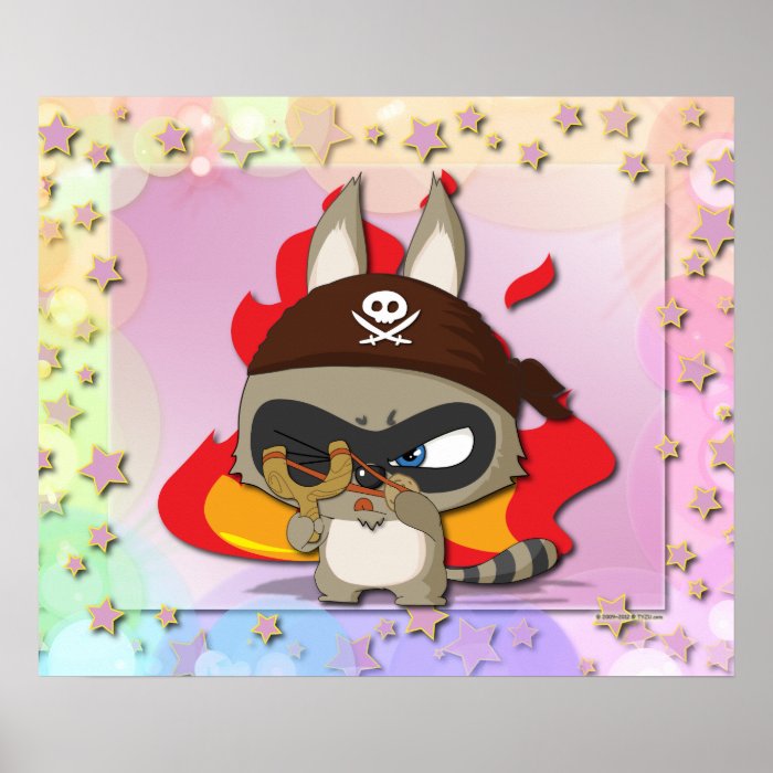 Cute Raccoon Pirate Funny Cartoon Slingshot Poster
