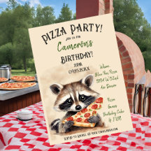 Cute Raccoon Pizza Birthday Party