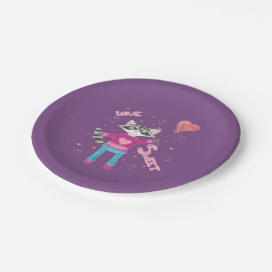 Cute raccoon purple kids Valentine's Day plates