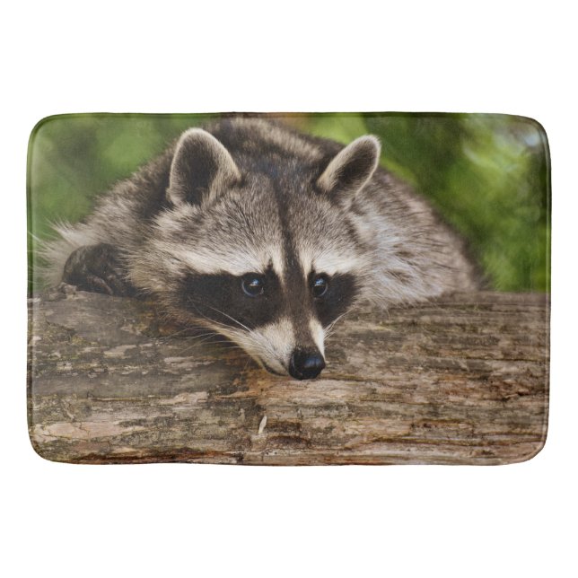 Cute Raccoon Resting on a Log Bath Mat (Front)
