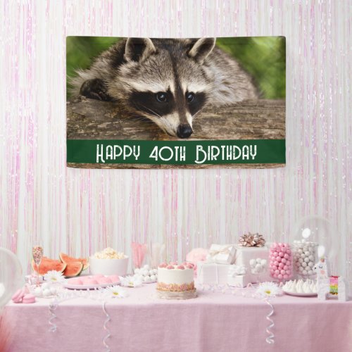 Cute Raccoon Resting on a Log Birthday Banner
