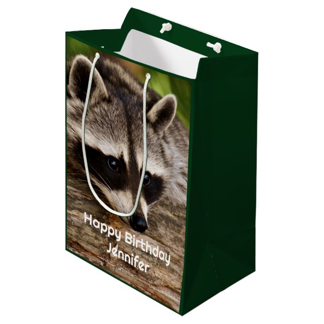 Cute Raccoon Resting on a Log Medium Gift Bag (Front Angled)