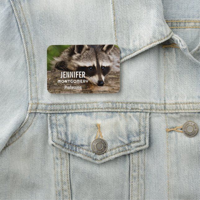 Cute Raccoon Resting on a Log Name Tag (In Situ)