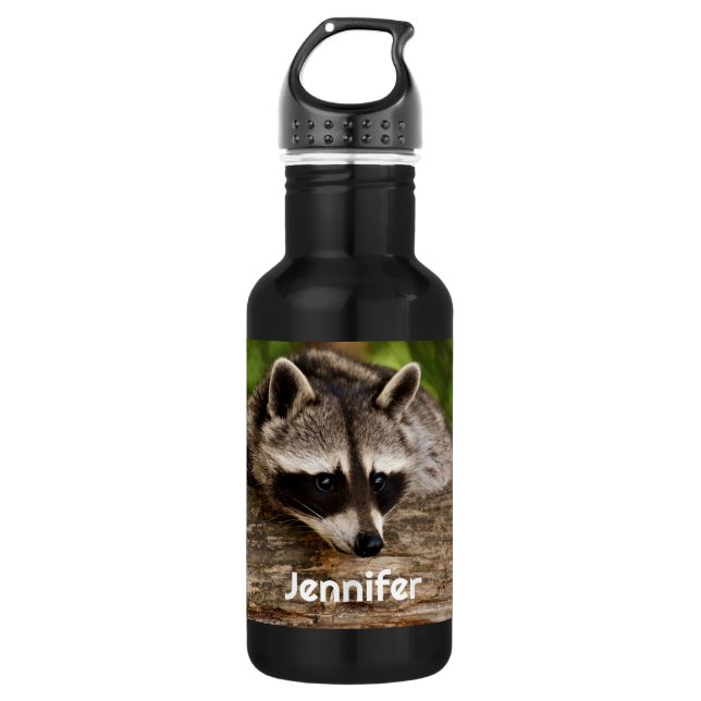 Cute Raccoon Resting on a Log Stainless Steel Water Bottle (Front)