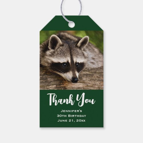 Cute Raccoon Resting on a Log Thank You Gift Tags