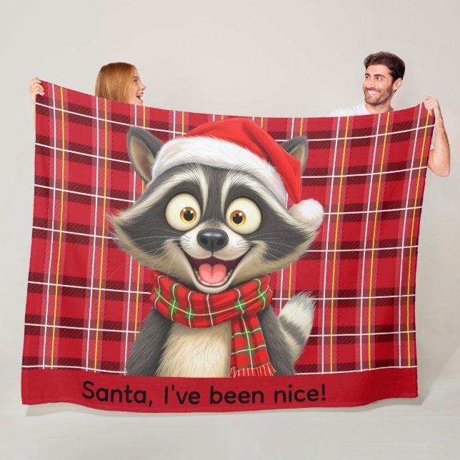 Cute Raccoon Santa I've been nice Fleece Blanket (In Situ)