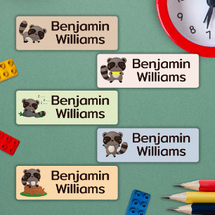 Cute Raccoon School Daycare Camp Name Labels