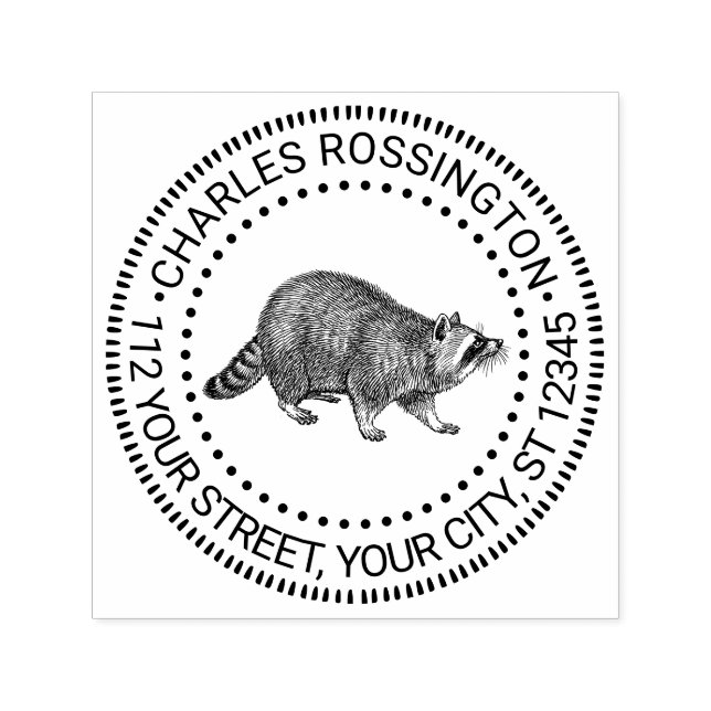 Cute Raccoon SIde View Drawing Name Address Self-inking Stamp (Design)
