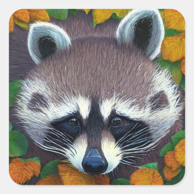 Cute Raccoon Square Sticker (Front)