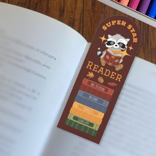 Cute Raccoon Student Reading Reward Bookmark