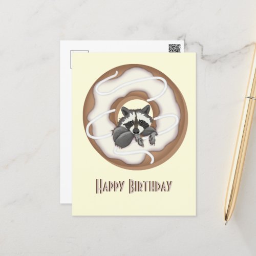Cute Raccoon  Sweet Donut Happy Birthday Vanill Holiday Postcard