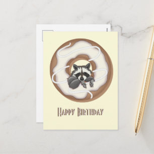 Cute Raccoon  Sweet Donut Happy Birthday Vanill Holiday Postcard