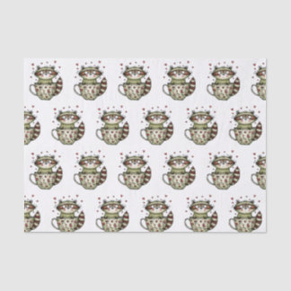 Cute Raccoon Teacup Heart Floral Whimsical Tissue Paper