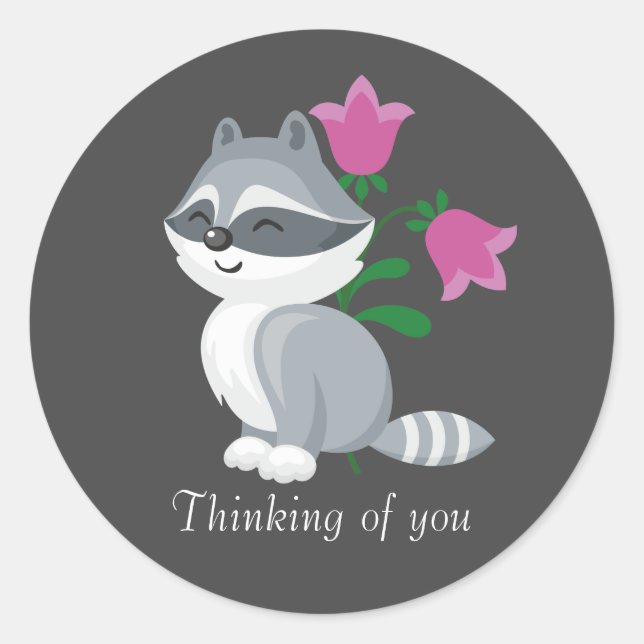 cute raccoon thinking of you classic round sticker (Front)