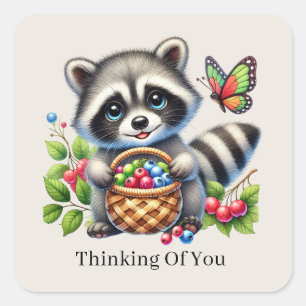 Cute raccoon thinking of you  square sticker