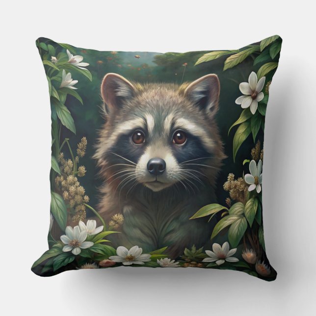 Cute Raccoon Throw Pillow (Front)