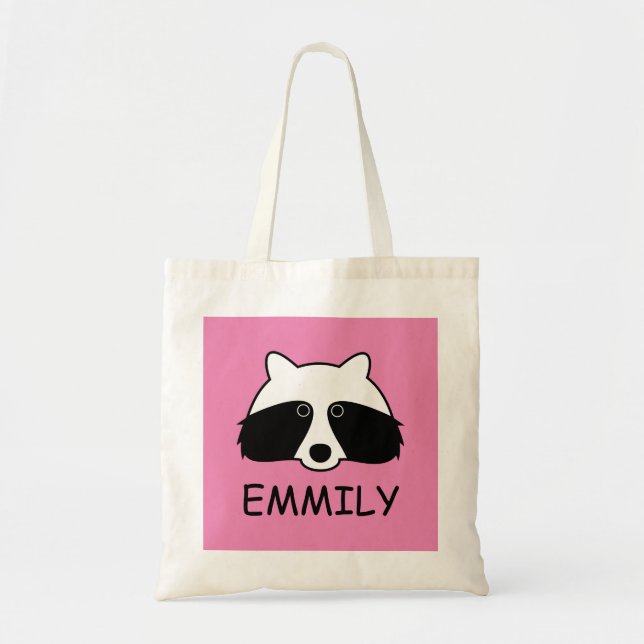 Cute raccoon tote bag personalized for kids (Front)