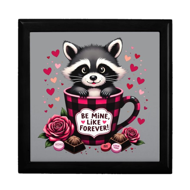 Cute Raccoon Valentine Buffalo Plaid Aesthetic Gift Box (Front)