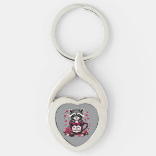 Cute Raccoon Valentine Buffalo Plaid Aesthetic Keychain