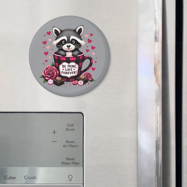 Cute Raccoon Valentine Buffalo Plaid Aesthetic Magnet (In Situ (Fridge))