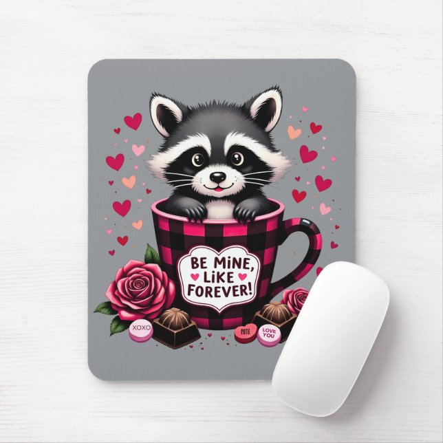 Cute Raccoon Valentine Buffalo Plaid Aesthetic Mouse Pad (With Mouse)