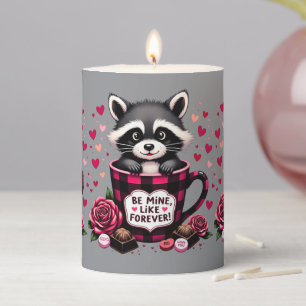 Cute Raccoon Valentine Buffalo Plaid Aesthetic Pillar Candle