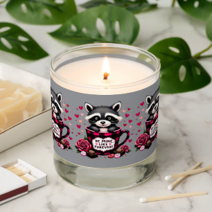 Cute Raccoon Valentine Buffalo Plaid Aesthetic Scented Candle