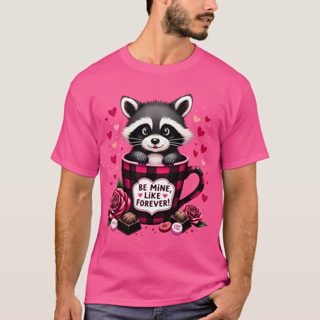 Cute Raccoon Valentine Buffalo Plaid Aesthetic T-Shirt (Front)