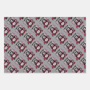 Cute Raccoon Valentine Buffalo Plaid Aesthetic Wrapping Paper Sheets