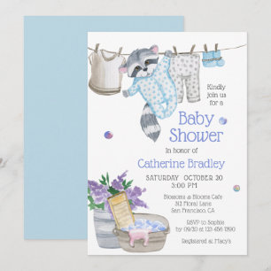 Cute Raccoon Wash Day Baby Shower Invitation