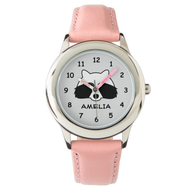 Cute raccoon watch personalized with kid's name (Front)