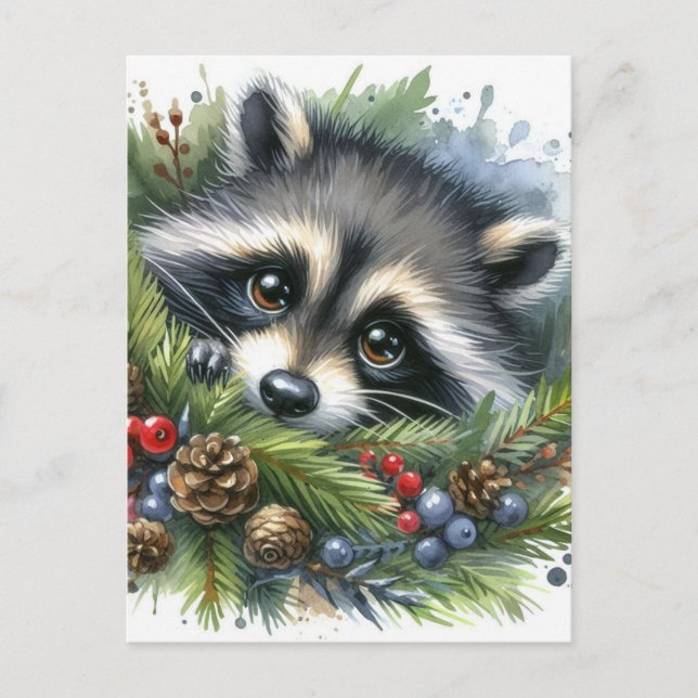 Cute Raccoon Watercolor Postcard (Front)