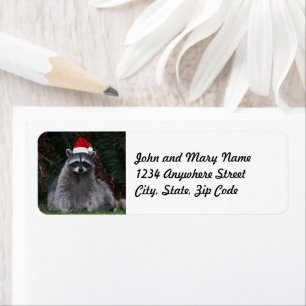 Cute Raccoon Wearing Red Santa Hat Holiday Address Label