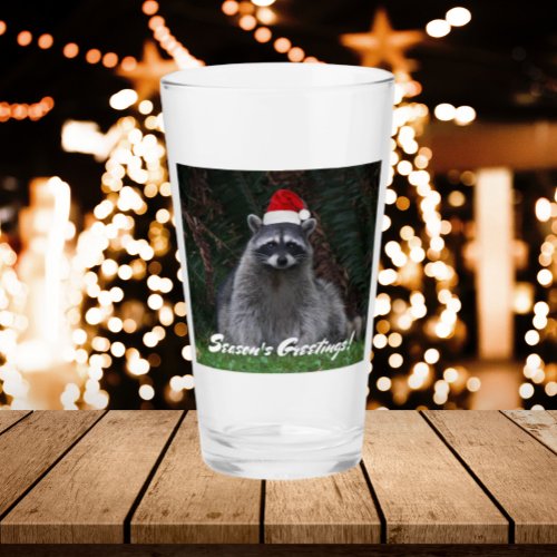 Cute Raccoon Wearing Santa Hat Holiday Glass