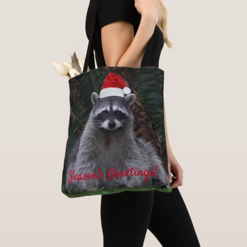 Cute Raccoon Wearing Santa Hat Tote Bag