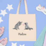 Cute Raccoon with Bubble Gum Personalized Tote Bag<br><div class="desc">This design was created through digital art. You can change the personalization by using the customize button and adding a name, initials or your favorite words. Contact me at colorflowcreations@gmail.com if you with to have this design on another product. Purchase my original abstract acrylic painting for sale at www.etsy.com/colorflowart. See...</div>